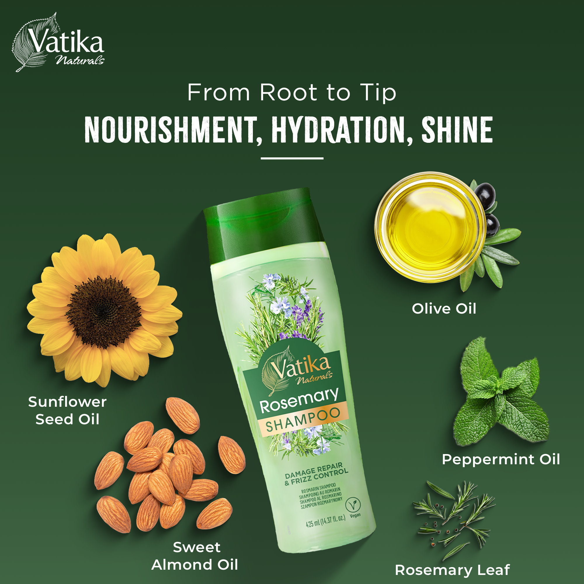 Shampoing Au Romarin 425ml - VATIKA