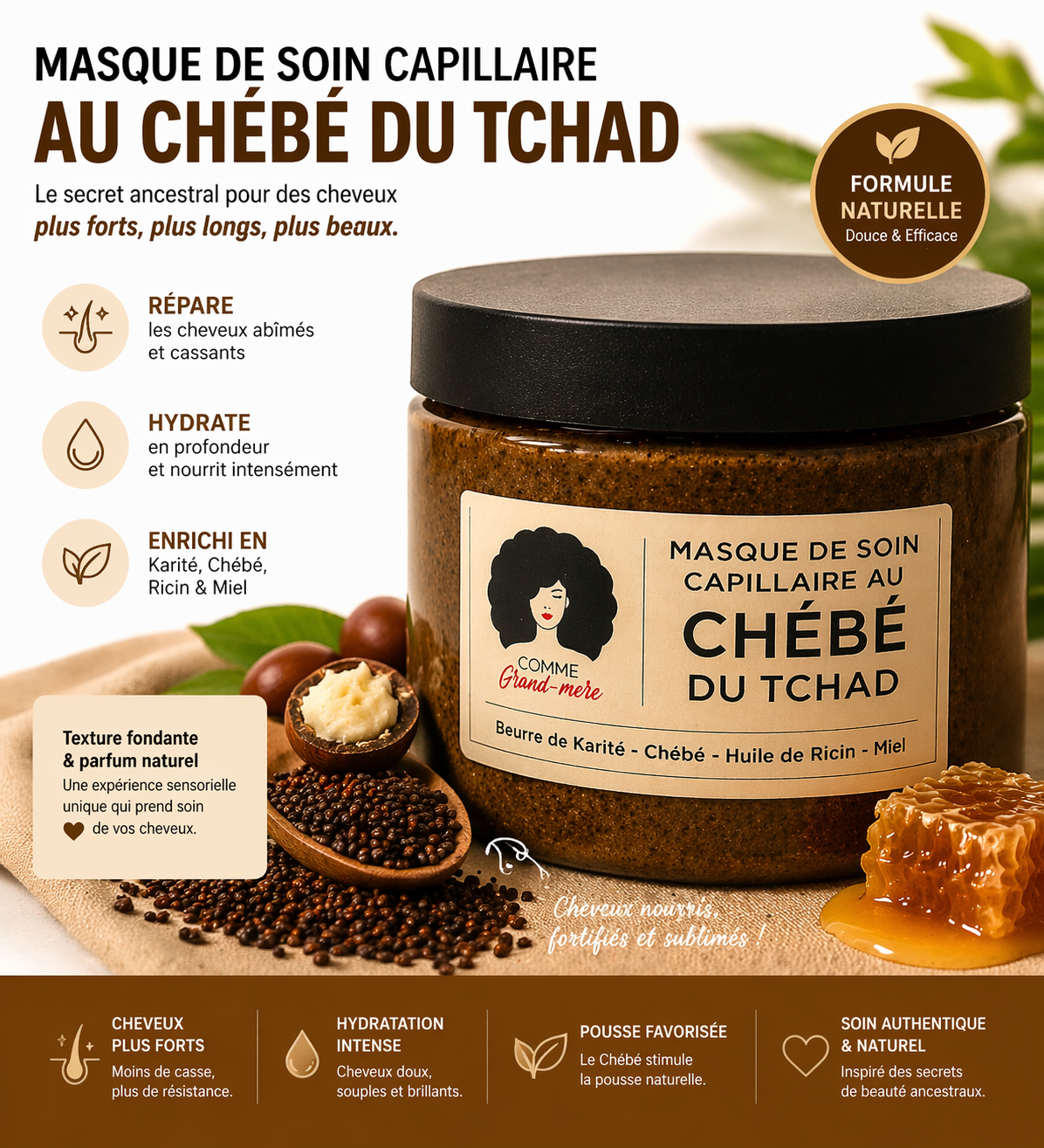Masque Capillaire au Chebe - COMME GRAND MERE