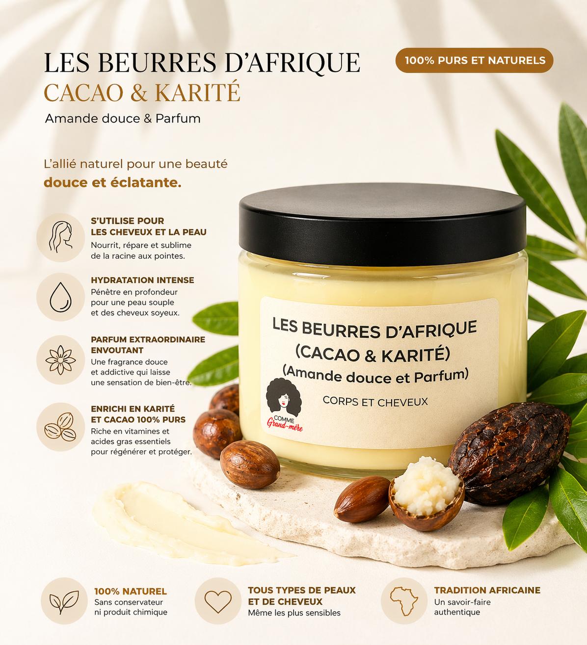Creme Chantilly CACAO/KARITE/AMANDE DOUCE 150ml - COMME GRAND MERE