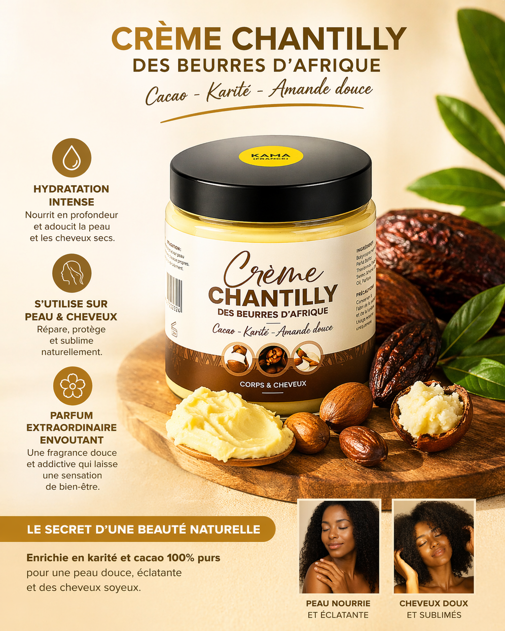 Creme Chantilly CACAO/KARITE/AMANDE DOUCE 300ml - COMME GRAND MERE