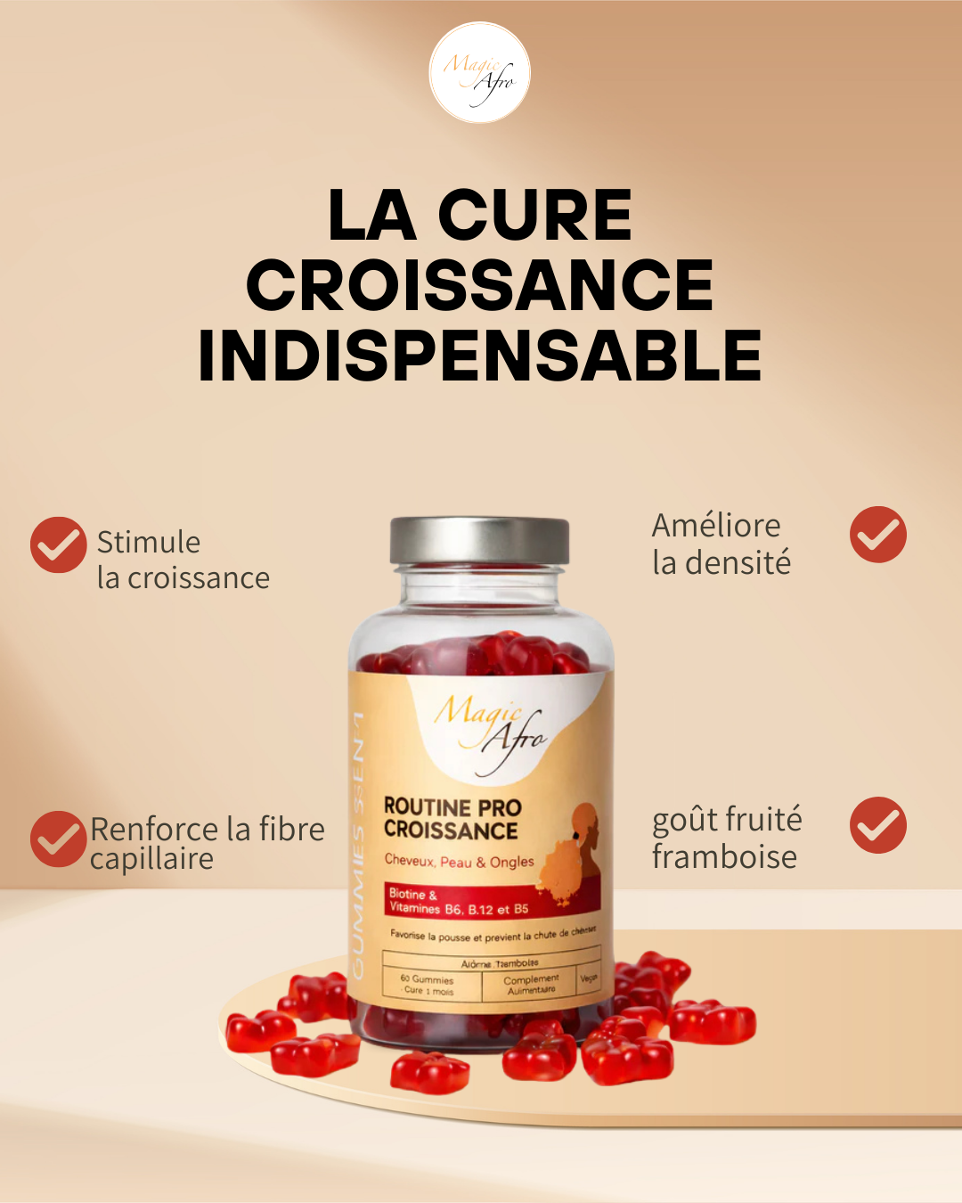 Gummies 3-EN-1 POUSSE CHEVEUX CURE 1 MOIS - MAGIC AFRO