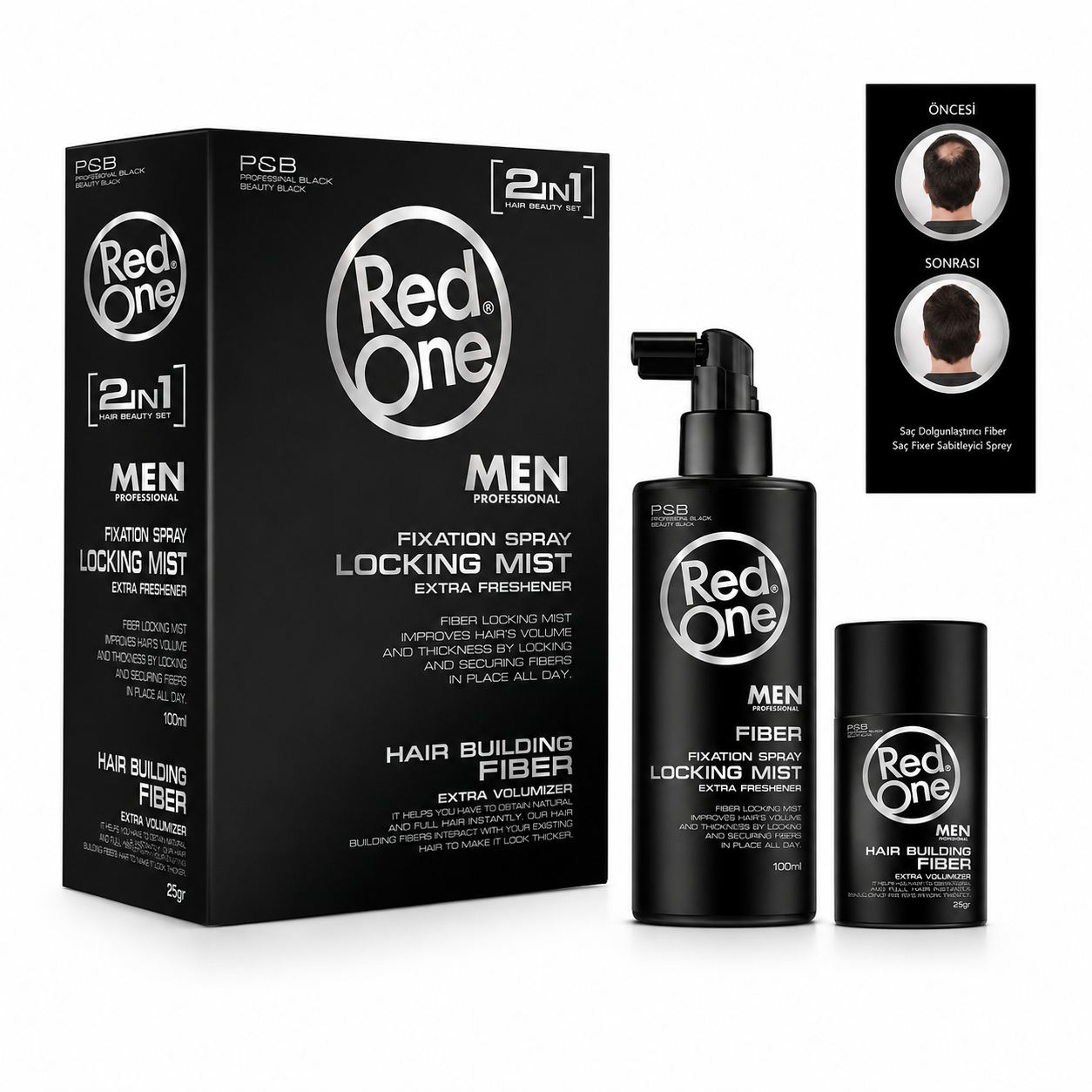 Kit Fibre Capillaire Noir + Spray Fixant - RED ONE