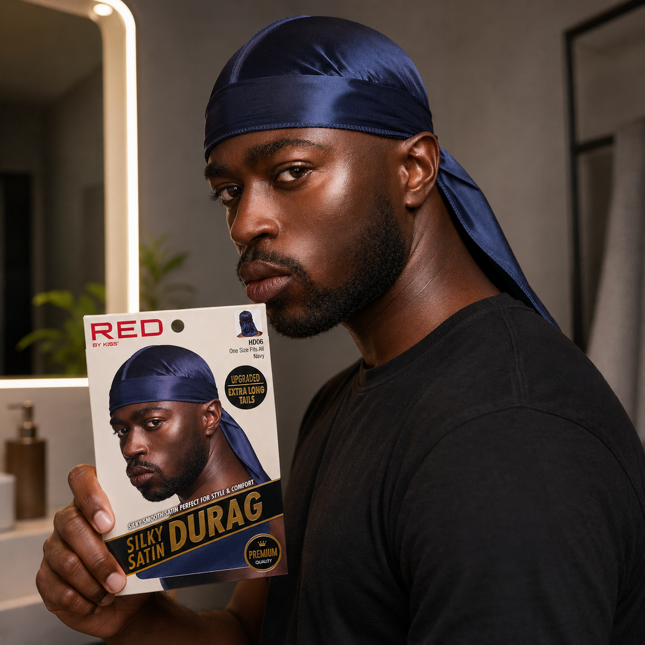 Bonnet Silky Satin Durag Navy - RED BY KISS