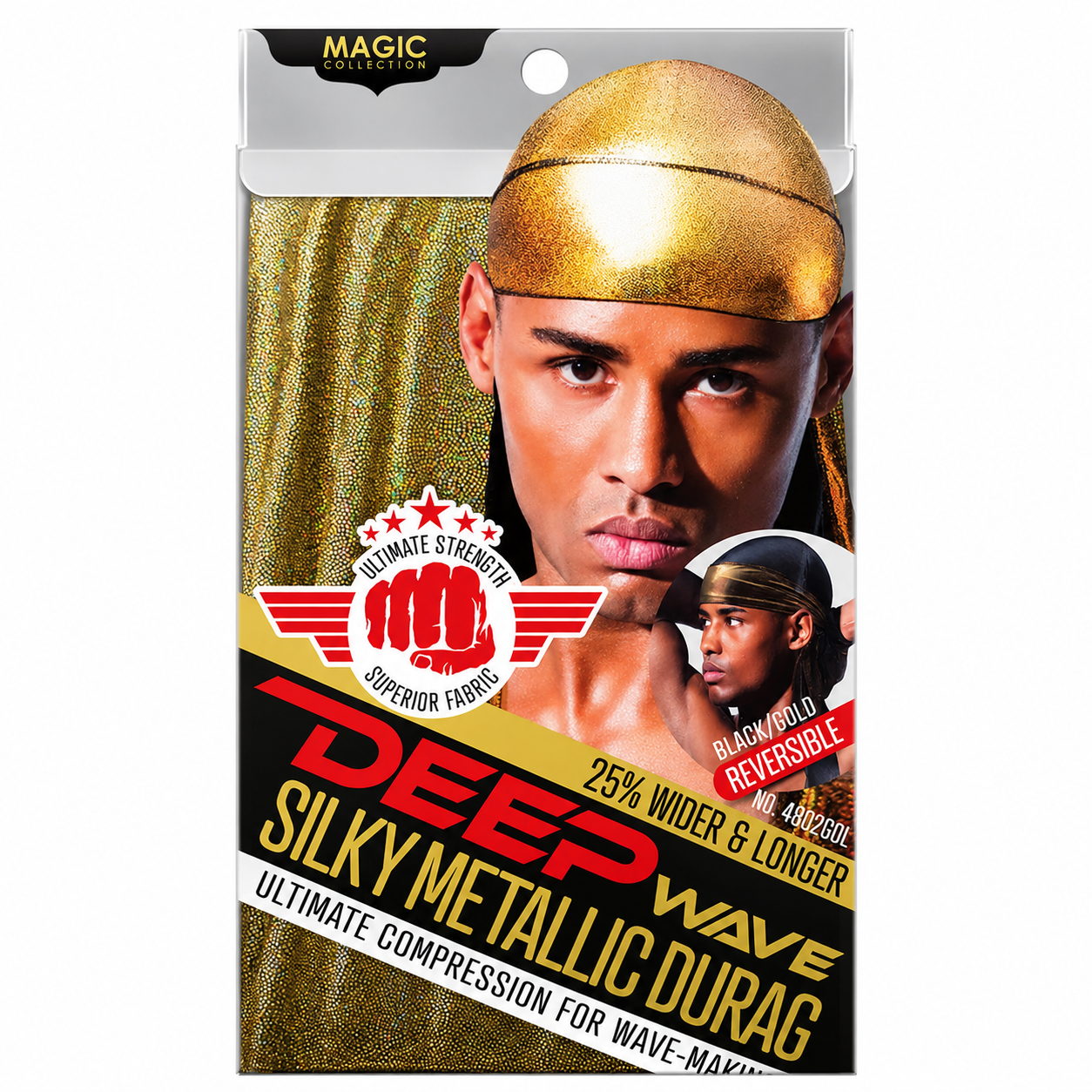 Bonnet Deep Wave Silky Metallic Durag Black/Gold - MAGIC COLLECTION