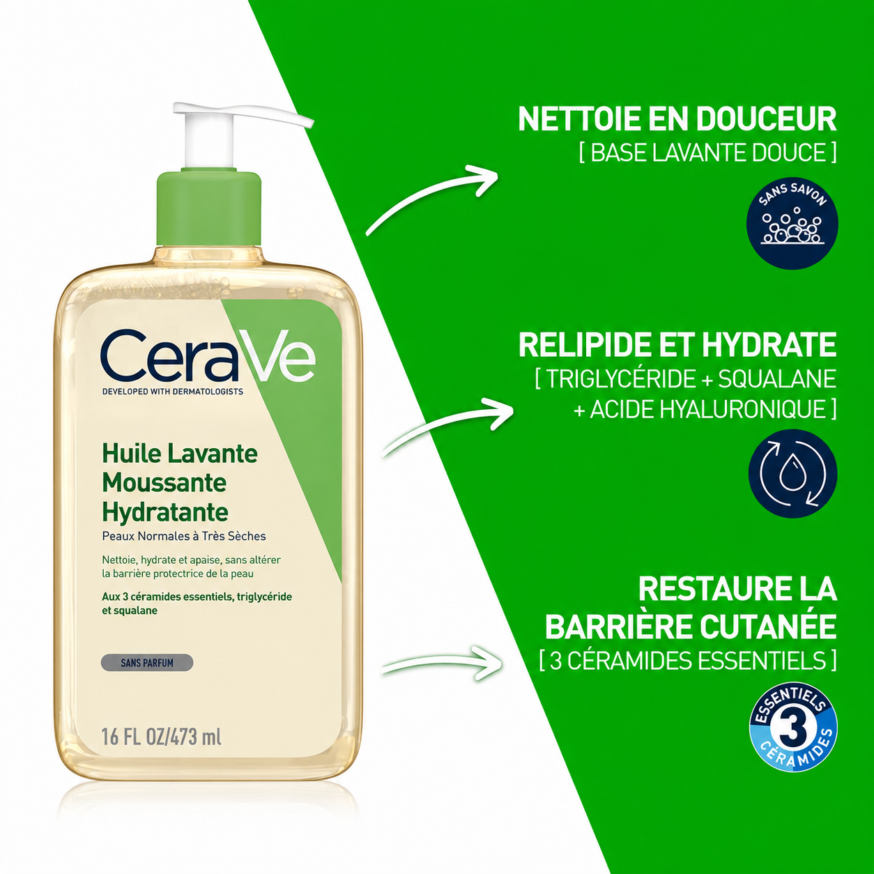 Huile Lavante Moussante Hydratante 473ml - CERAVE