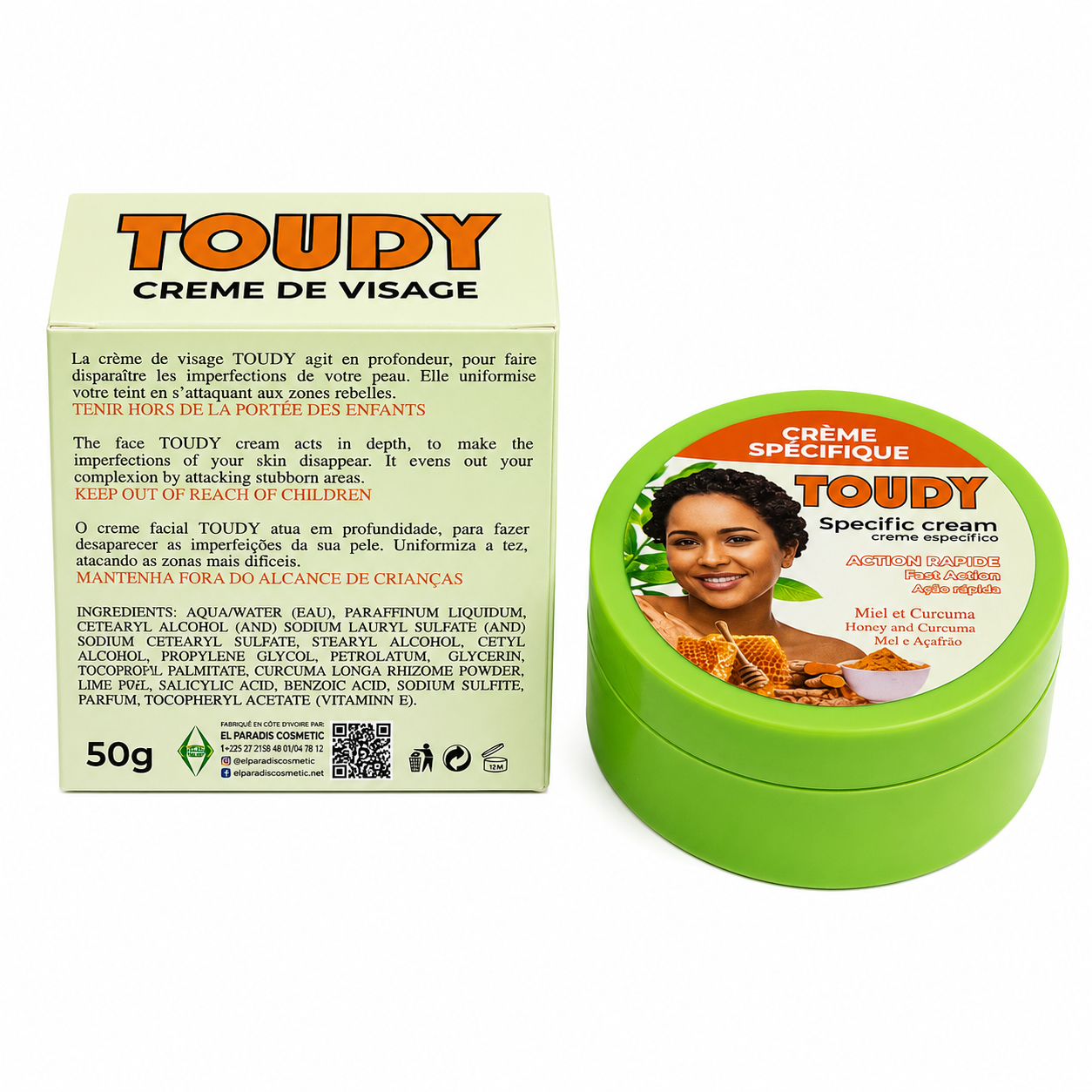 Creme de Visage Miel et Curcuma 50g - TOUDY