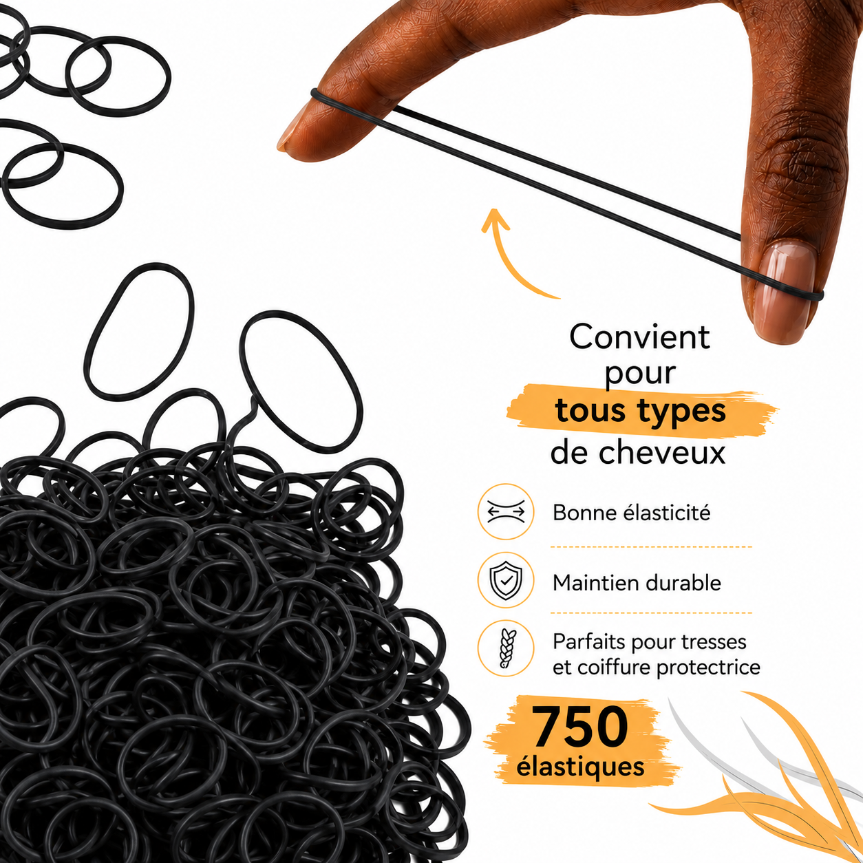 Lot De 750 Elastiques Mini NOIR - MAGIC AFRO