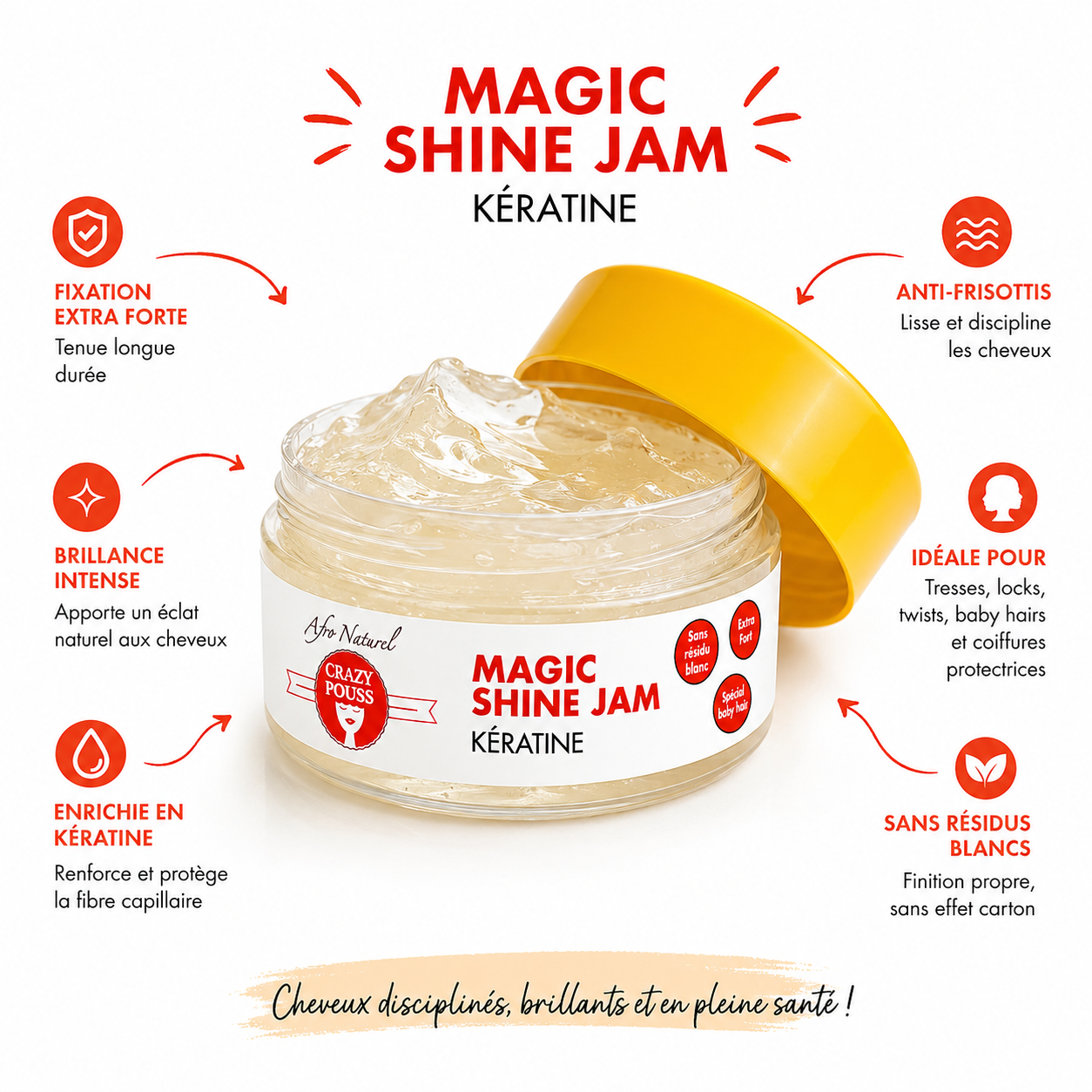 Cire Coiffante Magic Shine Jam Kératine 150ml - CRAZY POUSS