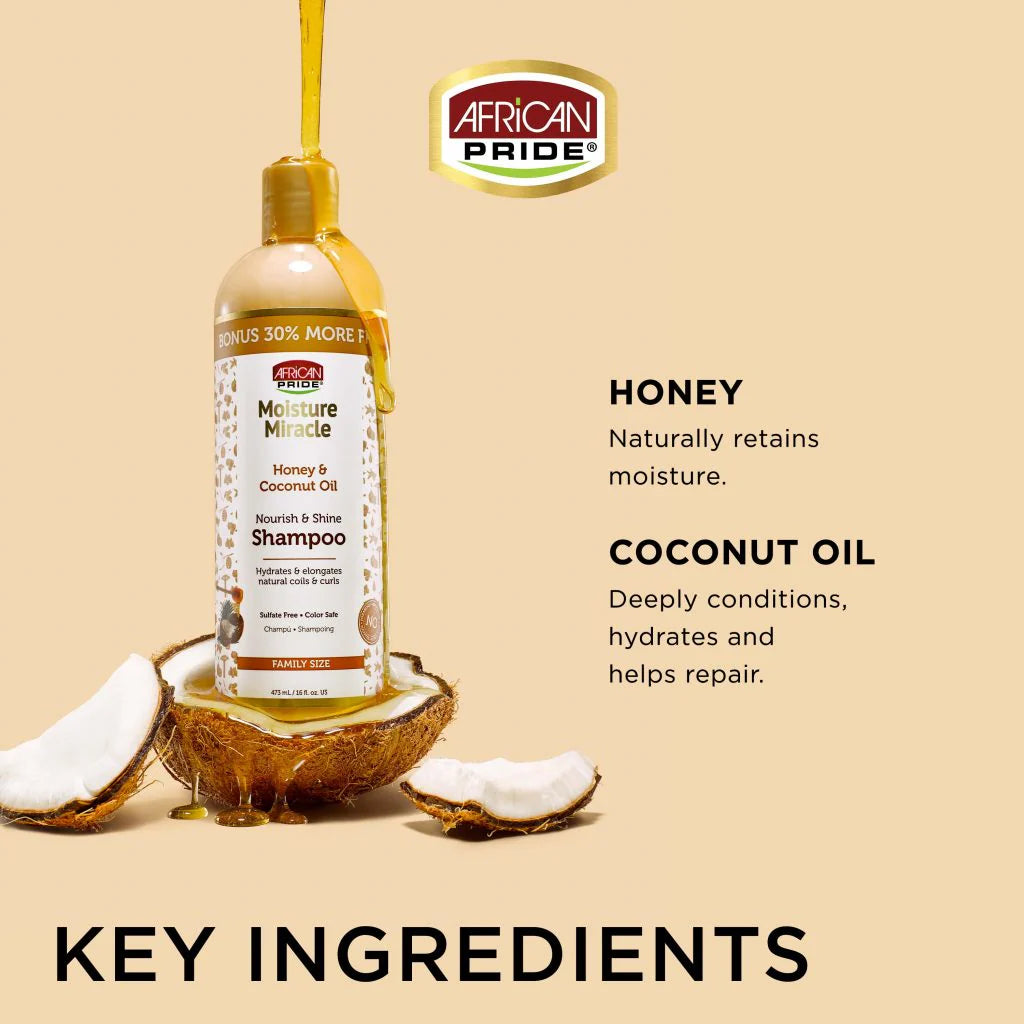 Shampoing au Miel & Coco 354ml - AFRICAN PRIDE MOISTURE MIRACLE