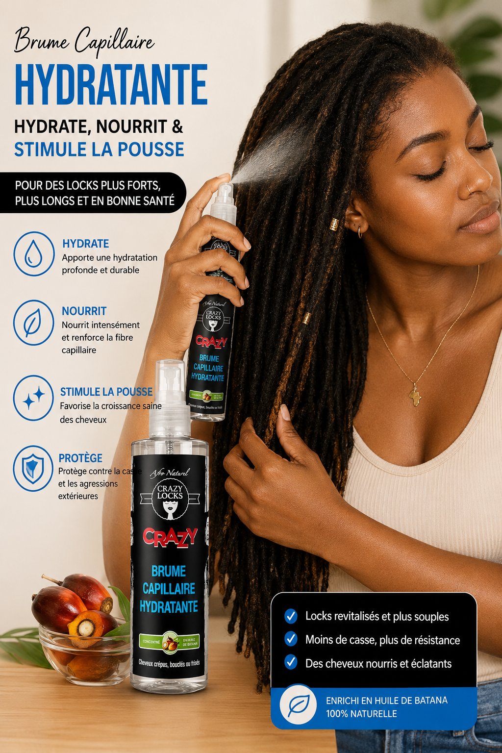 Brume Capillaire Hydratante CRAZY LOCKS 250ml - CRAZY POUSS