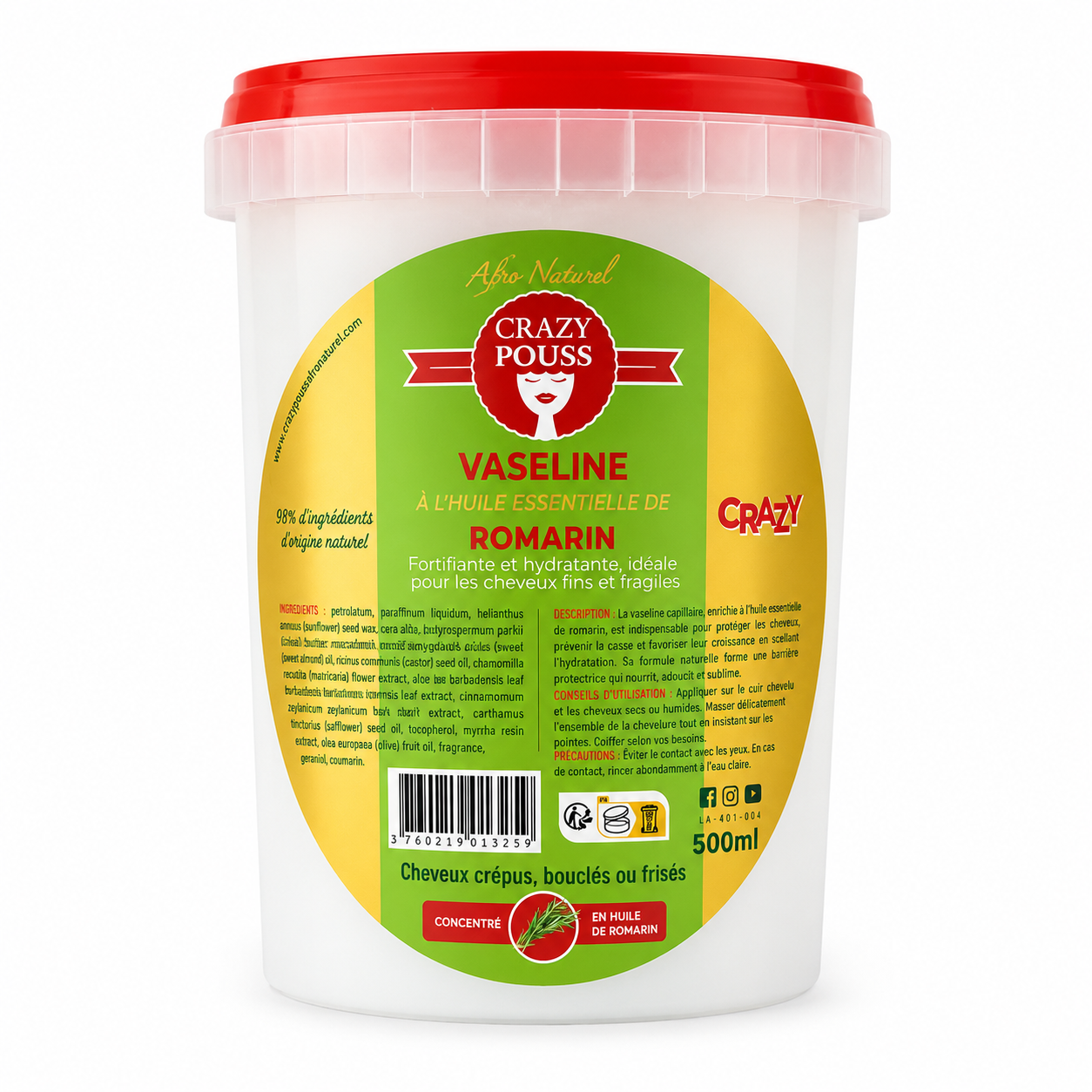 Vaseline Capillaire Romarin 500ml - CRAZY POUSS