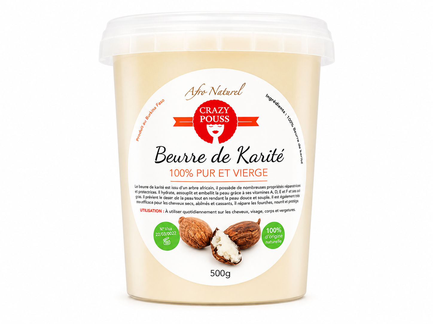 Beurre de Karité 100% PUR 500g - CRAZY POUSS