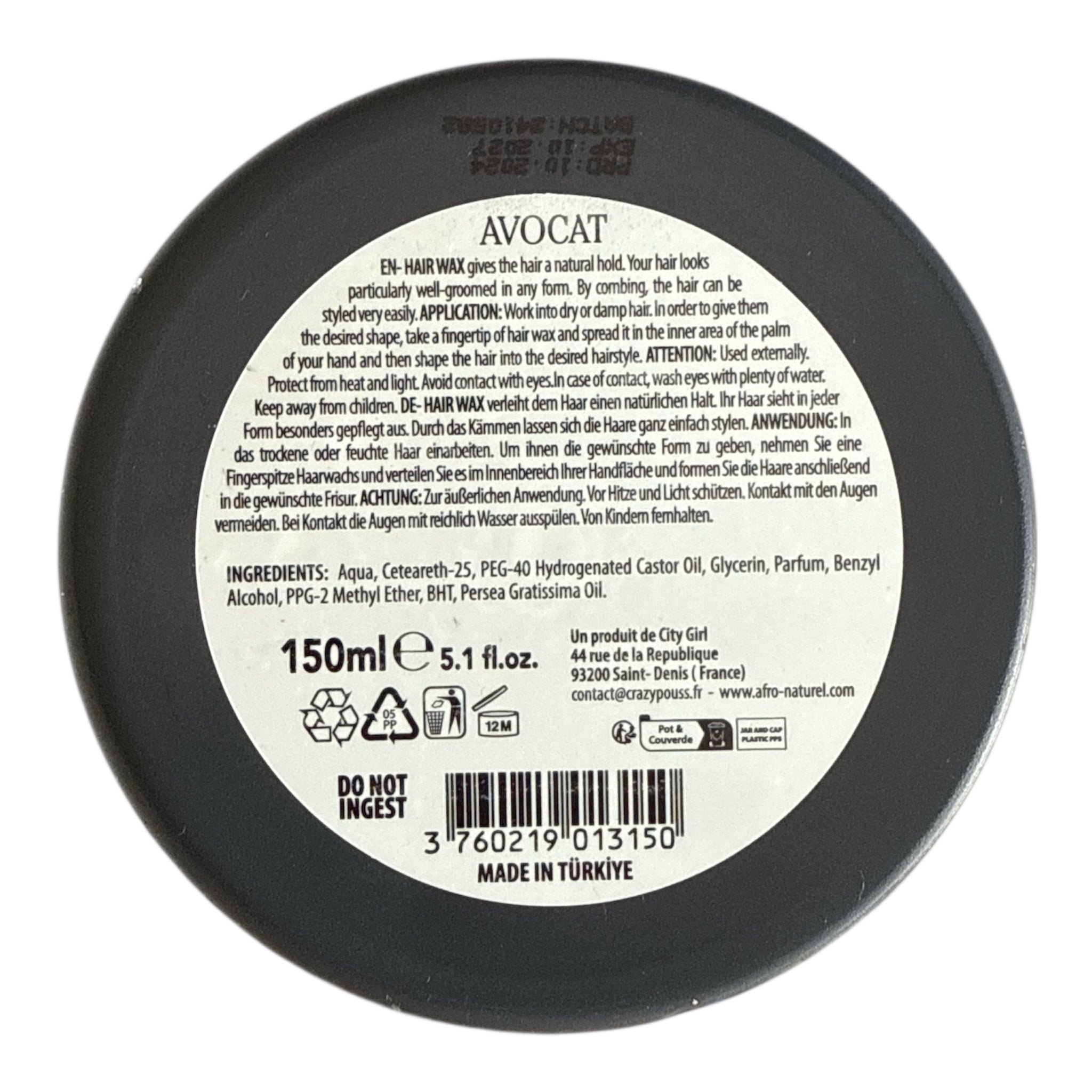 Cire Coiffante Avocat AFROWAX 150ml - CRAZY POUSS