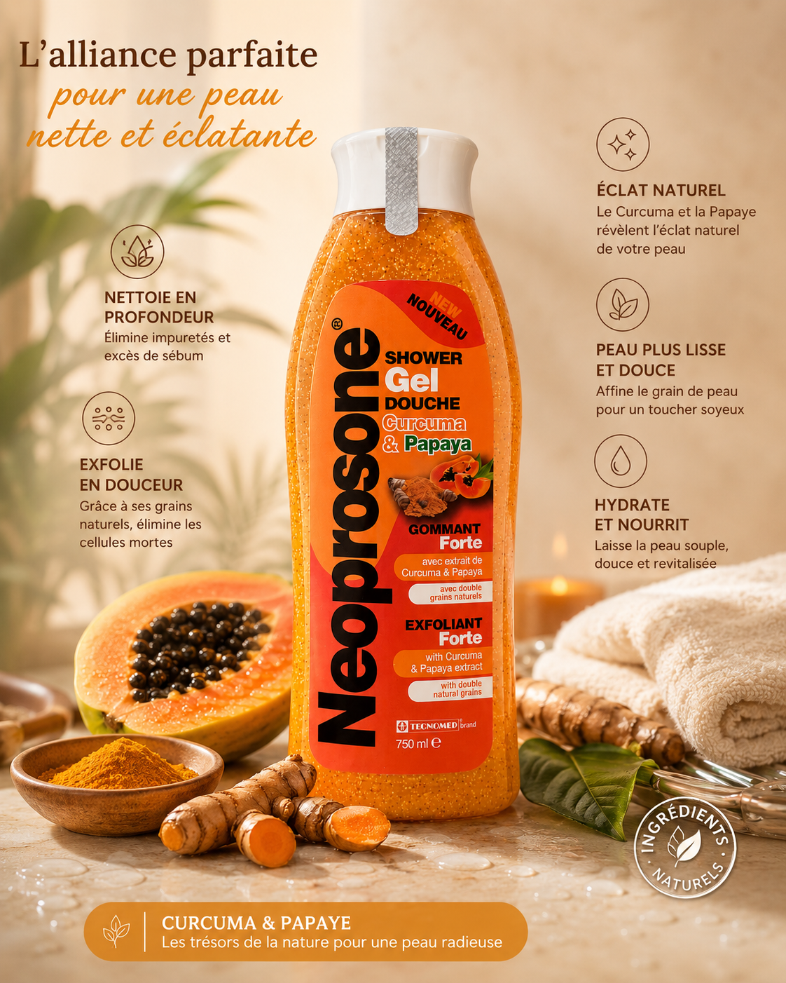 Gel Douche Gommant Curcuma Papaye 750ml - NEOPROSONE