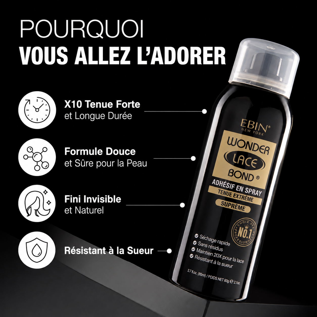 Spray Perruque Wonder Lace Bond Wig SUPREME 180ml - EBIN
