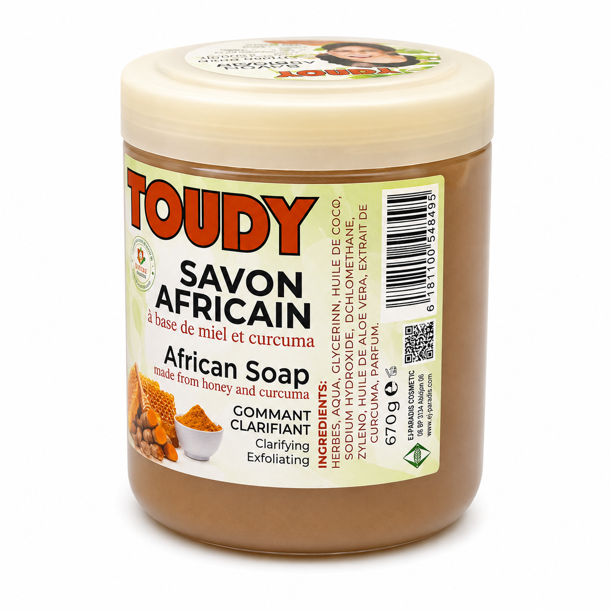 Savon Gommant Noir & Curcuma 670g - TOUDY