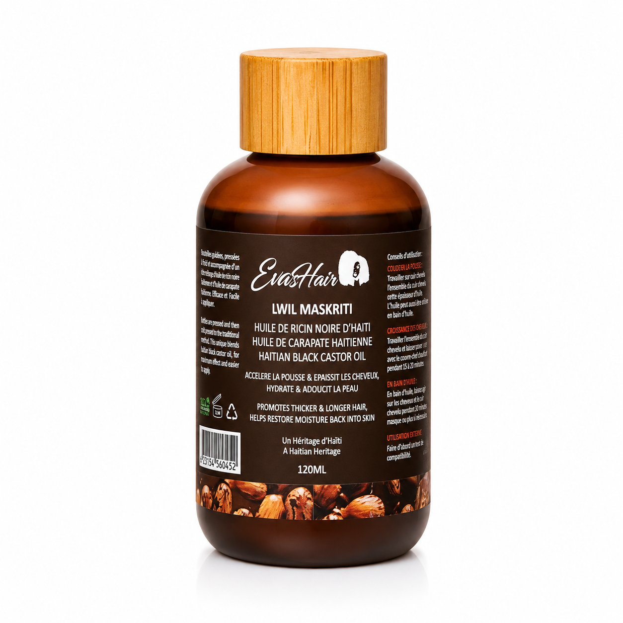 Huile de Ricin Noire d'Haiti (Lwil Maskriti) 120ml - EVASHAIR