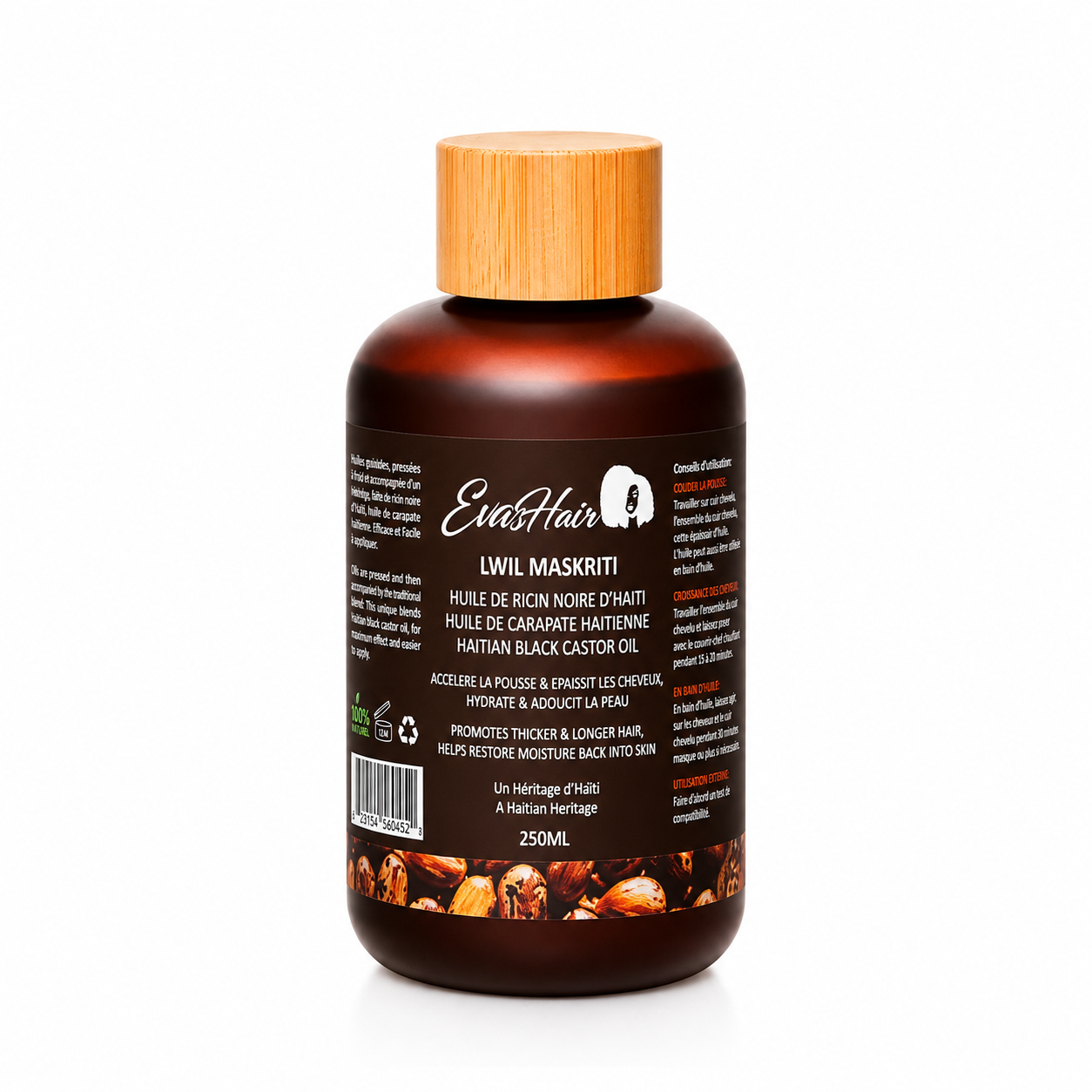 Huile de Ricin Noire d'Haiti (Lwil Maskriti) 250ml - EVASHAIR