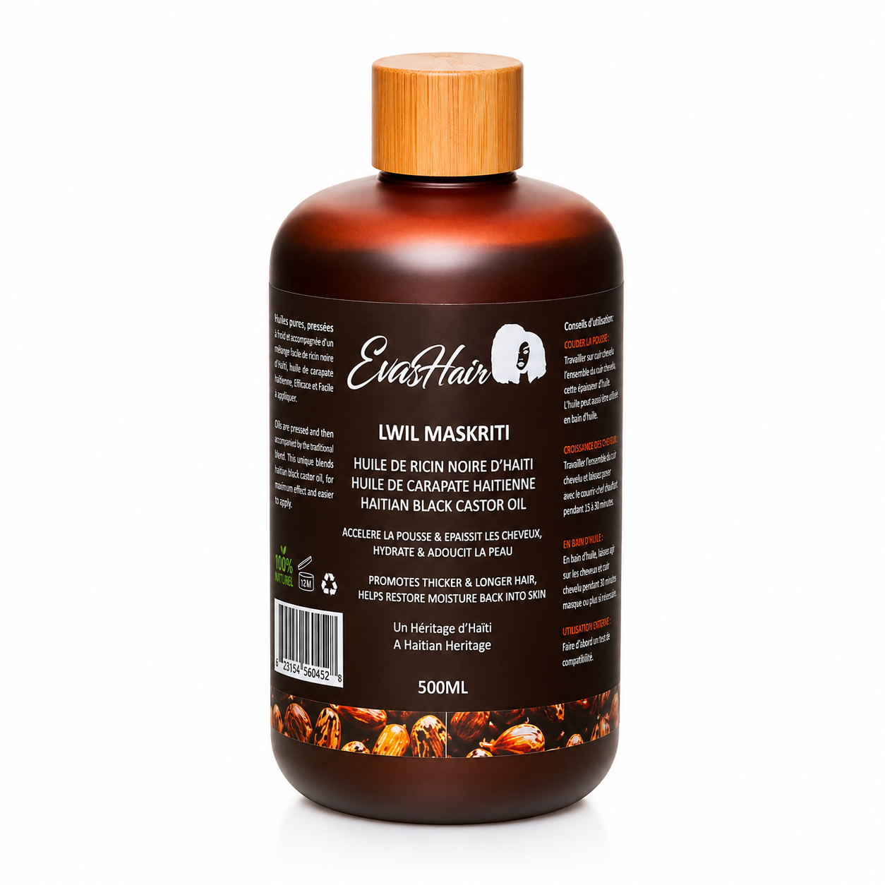 Huile de Ricin Noire d'Haiti (Lwil Maskriti) 500ml - EVASHAIR