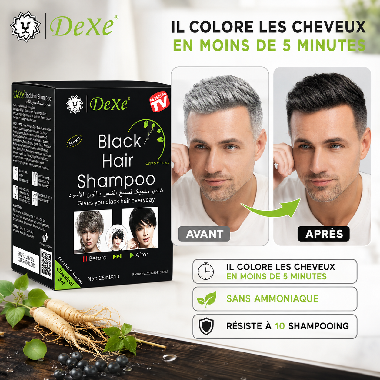 Shampoing Colorant Noir en Sachat x10 25ml - DEXE