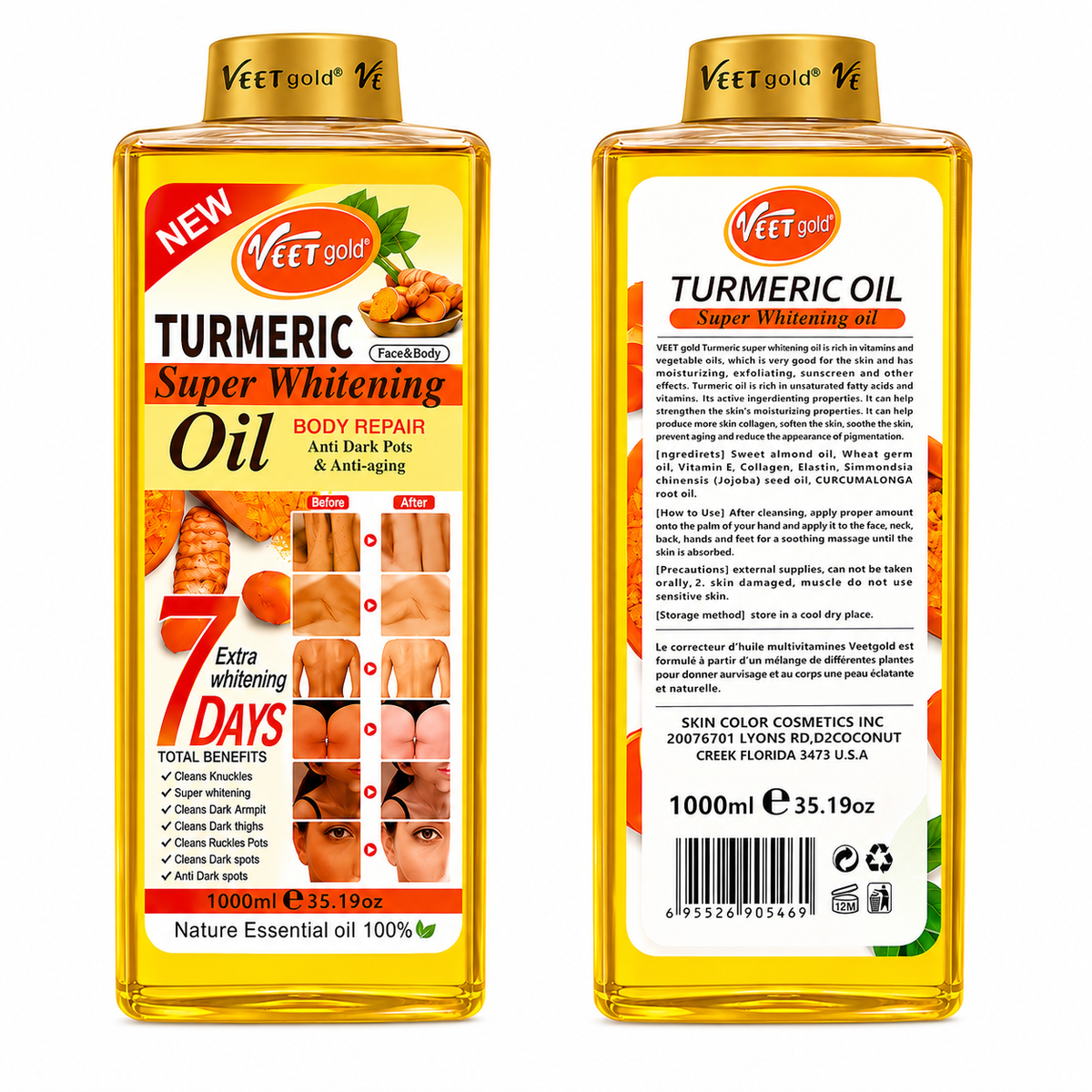 Huile Eclaircissante Turmeric SUPER WHITENING OIL 1000ml - VEET GOLD